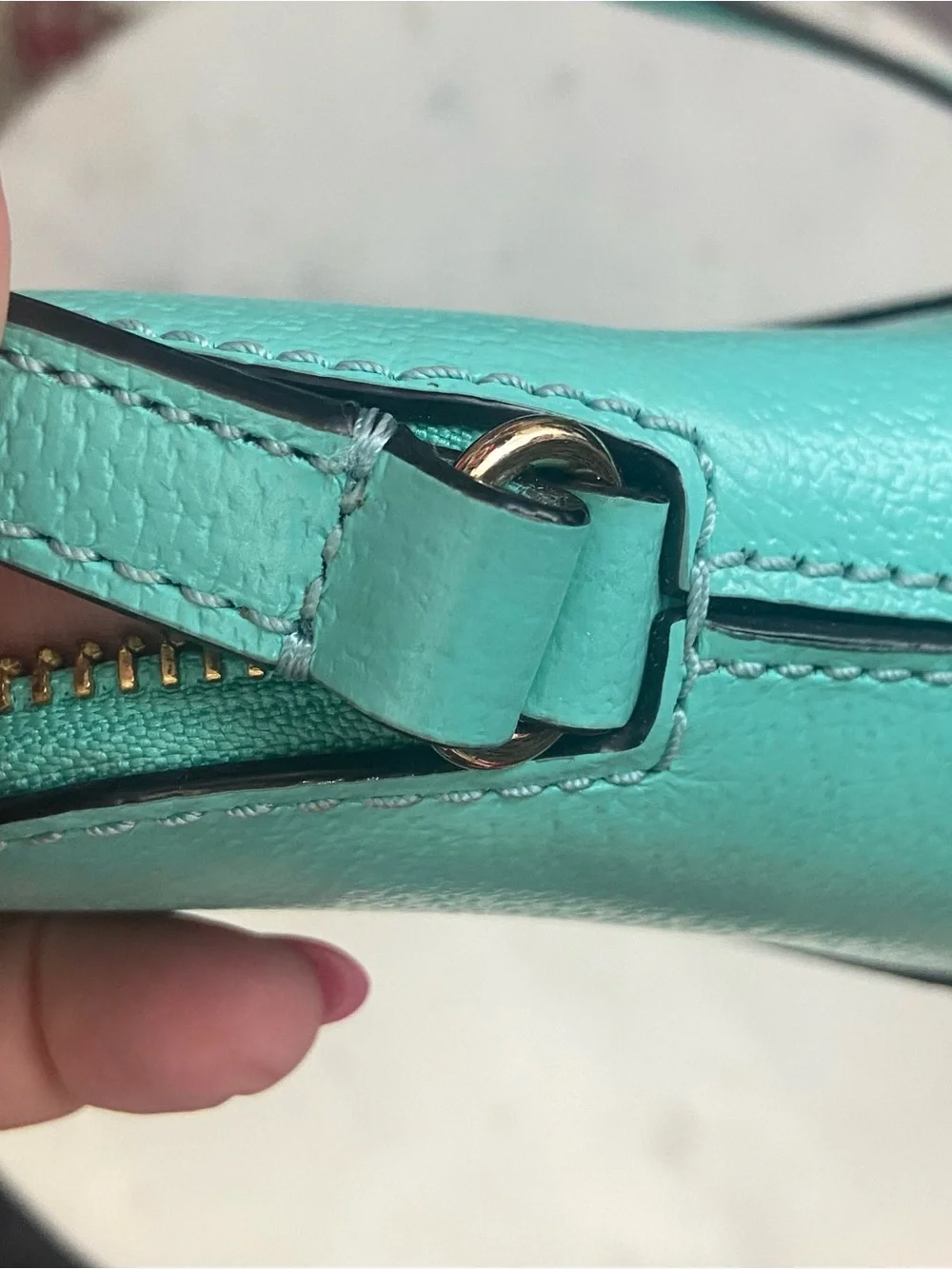 kate spade Turquoise Leather Tote with Gold Plaque